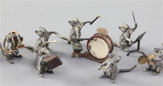 An Austrian cold painted bronze eleven piece rat orchestra, largest 2 x 3.25in.